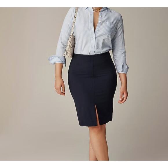 J Crew Pencil Knee Length Skirt Size 12 In Italian Bi-stretch Wool Blend Black - Picture 1 of 11